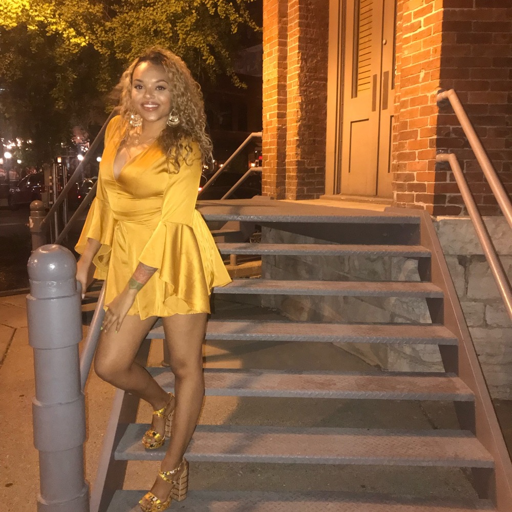 Golden Bell Sleeve Romper